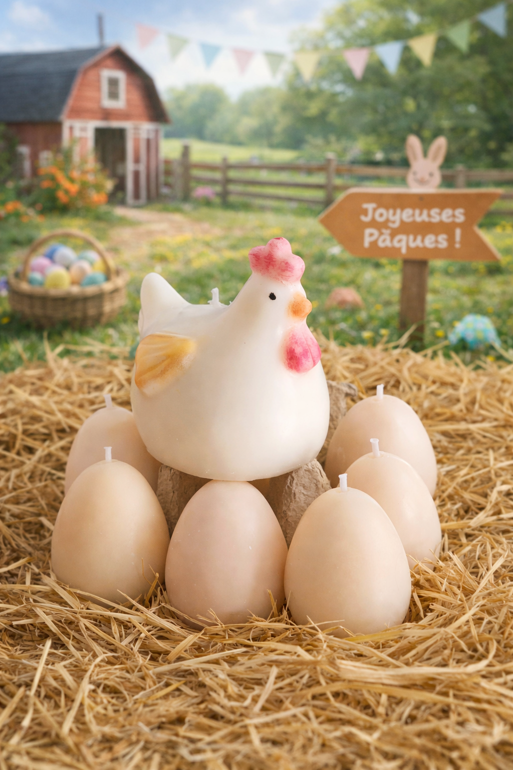 Bougie " Ma poule et ses oeufs "